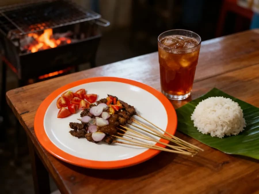Sate dan gulai di meja warung Sate Cemare